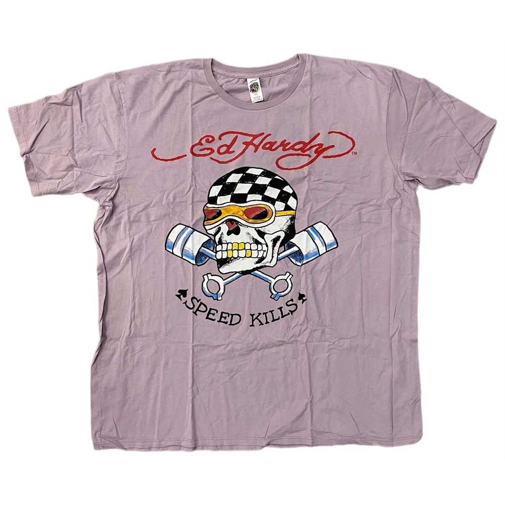 Ed Hardy by Christian Audigier Men's Speed Kills Skull Tee T-Shirt in Purple